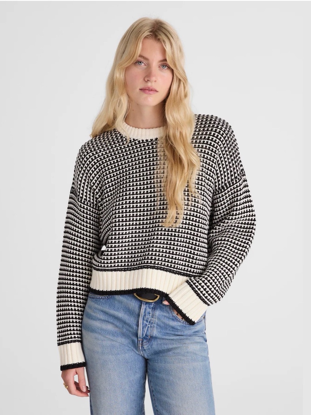Madewell Textured-Stitch Crewneck Sweater in 100% Cotton